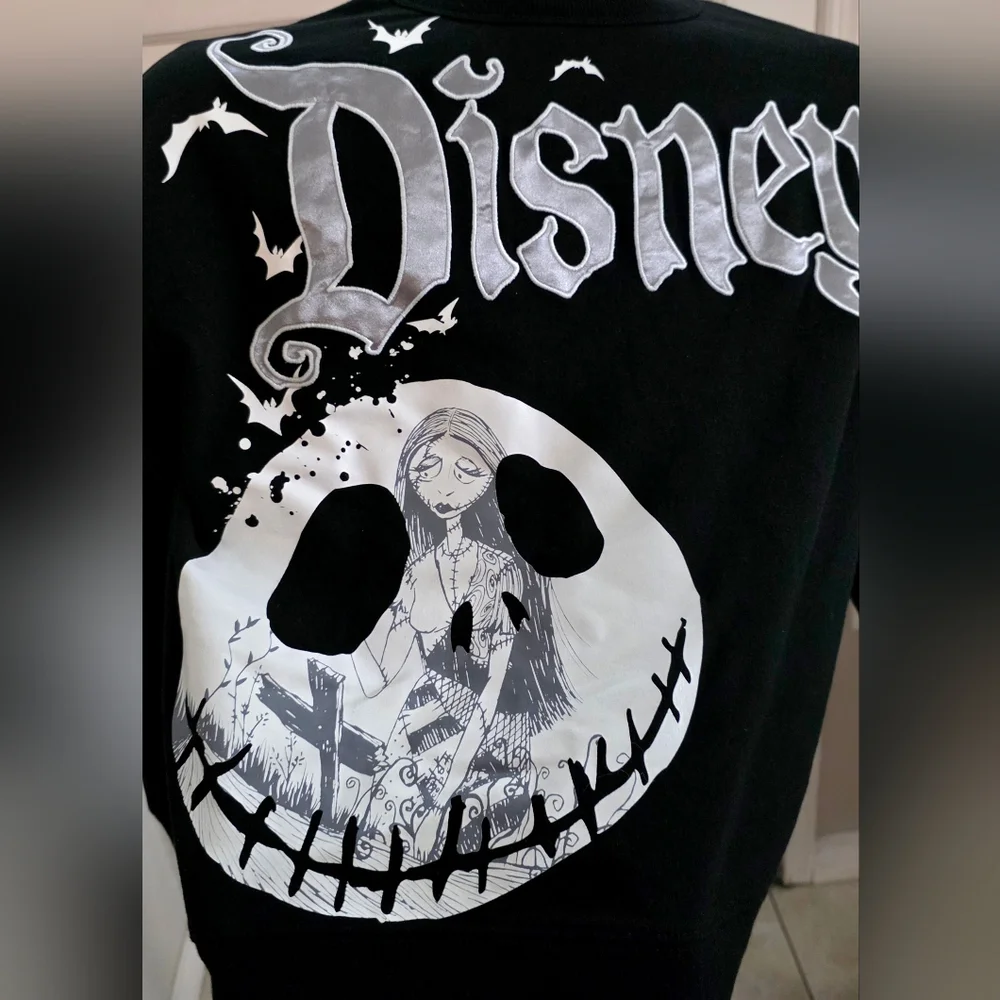 Disneyland The Nightmare Before Christmas Black silver Spellout Shirt Sz Medium - Picture 4 of 10